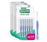 Gum TRAV-LER | interdental Brushes | Bendable Handle | Thorough Cleaning Between Teeth and Plaque Removal | 0.6 mm, ISO 0 | Size XS | 3x6 Bundle