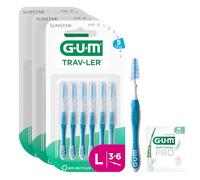 GUM TRAV-LER Interdental Brushes for Thorough Cleaning Between Teeth Flexible Handle Teeth Cleaning and Plaque Removal 1.6 mm, ISO 5 Size L 3 x 6 Pack (with a Bonus Sample)