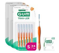 GUM TRAV-LER interdental brushes | for thorough cleaning between the tooth | bendable handle | teeth brushes and plaque removal | 0.9 mm, ISO 2 | size S | 3x6 bundle (with 1 bonus sample)