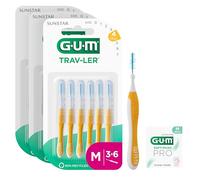 GUM TRAV-LER Professional Interdental Brushes, Bristles with Antibacterial Protection, Coated Wire, Ergonomic Handle, 3 x 6 Pieces (with 1 Free Sample)