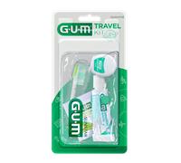 GUM Travel Kit Viaggio - Practical Travel Set - Includes Toothbrush, Toothpaste, Dental Floss & Soft Picks - Compact & Portable - Unisex-Adults - White, Blue, Green, Purple, Red