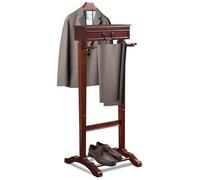 Gumatea Wooden Valet Stand Clothes with Contour Hanger, Trouser Bar, Shoe Shelf, Suit Rack with Drawer&Tray, Garment Organizer Rack Storage for Keys, Watches, Wallet, Jewelry, Accessory Organizer