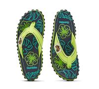 Gumbies Islander Flip-Flops | Unisex Classic Canvas Flip-Flops with Recycled Rubber Outsole & Cotton Footbed | Contoured, Lightweight & Everyday Comfortable | Lime Hibiscus | EU 47