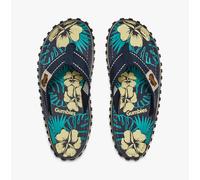 Gumbies Islander Unisex Flip Flops, with Supersoft Cotton Toe Post and Durable Recycled Rubber Sole - Comfort - Blue Hibiscus, 6.5 UK