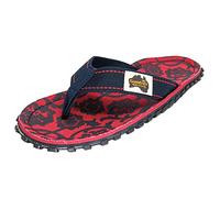 Gumbies Originals Red - Flip Flops Made from Recycled Materials - Profiled Sole Made of Recycled Car Tyres, Soft Canvas Cotton Footbed, Comfortable Cotton Toe Post, Red Blue Rose, 9 UK