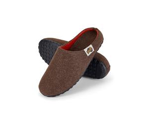 Gumbies Outback Slippers | Unisex House Shoes with Recycled Felt Upper, Recycled Rubber Outsole & Soft Plant-Based Insole | Cozy, Durable & Outdoor-Ready - Chocolate & Orange EU43