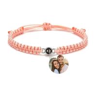 gume Photo Bracelet Projection Personalised,Projection Bracelet 100 Languages I Love You, Personalized Circle Photo Bracelet (silver bead-Pink)