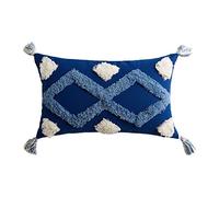 GUMEI 30x50cm Boho Lumbar Pillow Case White Blue Geometric Tufted Tassel Cushion Cover