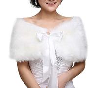 GUMEI Pashmina Shawl Women Winter One Size Warm Faux Fur Cape Cloak Wedding Wrap Bridal Shawl Jacket Coat Satin Ribbon Bowknot Lace Up Shrug Solid Color