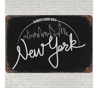 GUMEN Vintage Metal Tin Sign New York Central Wall Art Decor, Nyc Brooklyn City Buildings Skyscraper Statue Of Liberty Poster for Home Living Room Bedroom Bar Pub 8"x12"