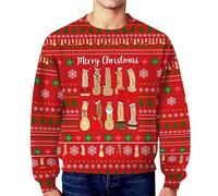 Gumiao Mens Autumn Winter Christmas Ugly Dirty Dildos Secret Casual Loose Round Neck Hoodless Sweater Zip Front Hoodies Men (Red, XXXL)