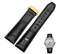 GUMMMY 20mm 22mm With Folding Buckle Bracelet Black Brown Genuine Leather Watch Band，For Maurice Lacroix Watches Strap Replace(Black gold clasp,22mm)