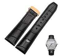 GUMMMY 20mm 22mm With Folding Buckle Bracelet Black Brown Genuine Leather Watch Band，For Maurice Lacroix Watches Strap Replace(Black rose gold,20mm)