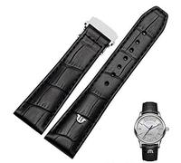 GUMMMY 20mm 22mm With Folding Buckle Bracelet Black Brown Genuine Leather Watch Band，For Maurice Lacroix Watches Strap Replace(Black silver clasp,20mm)