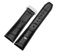GUMMMY For MAURICE LACROIX Eliros watchband First layer calfskin 20mm 22mm with folding buckle Black brown cow genuine leather strap (Color : Black silver, Size : 20mm)