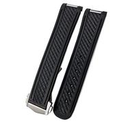 GUMMMY For Omega Seamaster AQUA TERRA AT150 8900 Watch Strap Tools Deployment Clasp 20mm Rubber Silicone Watchbands (Color : Black black, Size : Silver buckle)