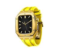 GUMMMY Military Metal Case Mod Kit Accessories,For Apple Watch Series 9 8 7 SE 6 5 4 Metal Protective Cover Case With Silicone Strap Shockproof Bumper 45mm 44mm(Gold Yellow,44mm)