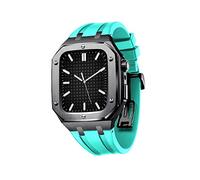 GUMMMY Military Metal Case Mod Kit Accessories,For Apple Watch Series 9 8 7 SE 6 5 4 Metal Protective Cover Case With Silicone Strap Shockproof Bumper 45mm 44mm(Black Lake green,45mm)