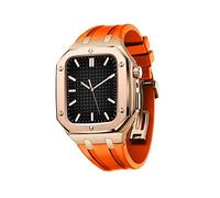 GUMMMY Military Metal Case Mod Kit Accessories,For Apple Watch Series 9 8 7 SE 6 5 4 Metal Protective Cover Case With Silicone Strap Shockproof Bumper 45mm 44mm(Rose Orange,44mm)