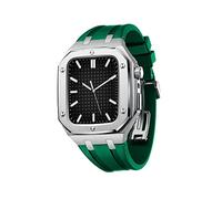 GUMMMY Military Metal Case Mod Kit Accessories,For Apple Watch Series 9 8 7 SE 6 5 4 Metal Protective Cover Case With Silicone Strap Shockproof Bumper 45mm 44mm(Silver Green,45mm)