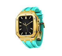 GUMMMY Military Metal Case Mod Kit Accessories,For Apple Watch Series 9 8 7 SE 6 5 4 Metal Protective Cover Case With Silicone Strap Shockproof Bumper 45mm 44mm(Gold Lake green,44mm)