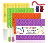 Gummy Bear and Worm Mold Silicone, No Stick Chocolate Candy Gummy Molds,Pack of 4 with 2 Droppers,SAGOOITS Large Gummy Bear Molds Candy Molds
