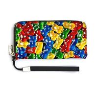 Gummy Bear Candy Leather Wallet Fashion Purse Long Pouch with Wrist Strap for Men Women