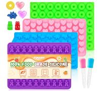 Gummy Bear Molds Silicone Mini Size, Non-stick Chocolate Candy Gummy Mold with 2 Droppers Including Dinosaur, Bear, Hearts and Donut Shape 201 Cavities