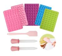 Gummy Bear Moulds, Pack of 5 Silicone Chocolate Moulds, Make Your Own Set with Scraper & 2 Droppers, Heart/Bear/Doughnut Moulds for Chocolate, Biscuits, Jelly & Ice Cubes