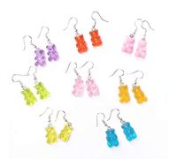 Gummy Bears Earring Set Cute Colorful Candy Color Twinkling Bear Animal Drop Dangle Earring Stud for Women Jewelry, Metal Resin, resin