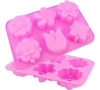 Gummy MoldsSilicone Flower Mold 2 Packs, 6-Cavity Assorted Flower Soap Mold, DIY Soap Baking Set, Mixed Tulip Mold, for Handmade Biscuit Cake Muffin Jelly