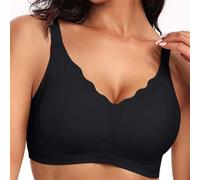 Gummy Push up Bra, Seamless Scalloped Push-up Bra, Womens Comfortable Support Bras (UK, Alpha, M, Regular, Regular, Black)