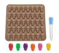 Gummy Skull Candy Mold Silicone,1 Pack 40 Cavity Mini Skull Silicone Mold Halloween Mold with 1 Droppers for Chocolate, Candy, Jelly