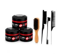 Gummy Styling Wax Ultra Hold 150ml, Pack of 3, Unisex | 4-Piece Deluxe Hair Brush & Comb Set, Edge Control Kit, Slick Back, Teasing & Volume, Strong Hold