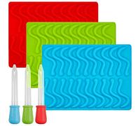 Gummy Worm Silicone Molds with 3 Droppers, SENHAI 3 Pack Molds Ice Cube Trays for Jelly Chocolate Soap Cake Wax, Available in Oven Fridge Microwave Oven Freezer