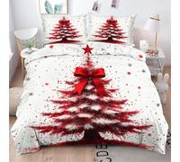 Gumntun 3PCS King Bedding Set 94"x 86" Red Christmas Tree, 3D Machine Washable Shrink Resistant Duvet Cover, Quilt Cover with 2 Pillowcases 19" x 29"