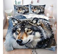 Gumntun Bedding Set King 240x220 cm 3D Animal Wolf Youth, Fashionable Patterns and Unmatched Comforter Cover Set, Microfiber Quilt Cover with 1 Duvet Cover 94"x 86" & 2 Pillowcases 19" x 29"_B8873