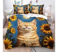 Gumntun Bedding Set King 240x220 cm 3D Cat Sunflower, Fashionable Patterns and Unmatched Comforter Cover Set, Microfiber Quilt Cover with 1 Duvet Cover 94"x 86" & 2 Pillowcases 19" x 29"_B9677