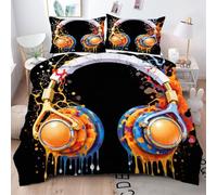 Gumntun Bedding Set King 240x220 cm Black Headset Youth, Fashionable Patterns and Unmatched Comforter Cover Set, Microfiber Quilt Cover with 1 Duvet Cover 94"x 86" & 2 Pillowcases 19" x 29"_B15029