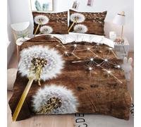 Gumntun Bedding Set King 240x220 cm Brown Dandelion Adult, Fashionable Patterns and Unmatched Comforter Cover Set, Microfiber Quilt Cover with 1 Duvet Cover 94"x 86" & 2 Pillowcases 19" x 29"_B11129
