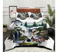 Gumntun Comforter Insert King Size 3D Animal Wolf (Adult), Double Bed Down Alternative Quilt, Ultra-Soft Plush Breathable 3 Psc Duvet 90"x 86" (230x220cm) + 2 Pillowcases 19" x 29" (50x75cm)_B14908