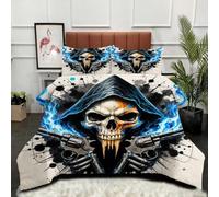 Gumntun Comforter Insert King Size 3D Skull With Flames, Double Bed Down Alternative Quilt, Ultra-Soft Plush Breathable 3 Psc Duvet 90"x 86" (230x220cm) + 2 Pillowcases 19" x 29" (50x75cm)_B14518