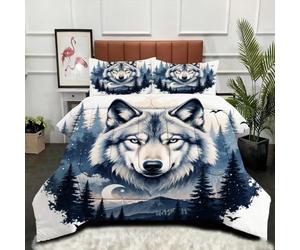 Gumntun Comforter Insert King Size 3D Wolf (Adult), Double Bed Down Alternative Quilt, Ultra-Soft Plush Breathable 3 Psc Duvet 90"x 86" (230x220cm) + 2 Pillowcases 19" x 29" (50x75cm)_B14680