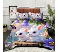 Gumntun Comforter Insert King Size Animal Flower Rabbit, Double Bed Down Alternative Quilt, Ultra-Soft Plush Breathable 3 Psc Duvet 90"x 86" (230x220cm) + 2 Pillowcases 19" x 29" (50x75cm)_23058a