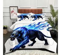 Gumntun Comforter Insert King Size Animal Leopard With Flames, Double Bed Down Alternative Quilt, Ultra-Soft Plush Breathable 3 Psc Duvet 90"x 86" (230x220cm) + 2 Pillowcases 19" x 29"_B14536