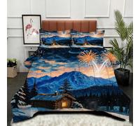 Gumntun Comforter Insert King Size Blue Fireworks Mountain, Double Bed Down Alternative Quilt, Ultra-Soft Plush Breathable 3 Psc Duvet 90"x 86" (230x220cm) + 2 Pillowcases 19" x 29" (50x75cm)_B82