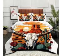 Gumntun Comforter Insert King Size Cactus Bull Head, Double Bed Down Alternative Quilt, Ultra-Soft Plush Breathable 3 Psc Duvet 90"x 86" (230x220cm) + 2 Pillowcases 19" x 29" (50x75cm)_22812a