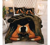 Gumntun Comforter Insert King Size Yellow Cartoon Fox, Double Bed Down Alternative Quilt, Ultra-Soft Plush Breathable 3 Psc Duvet 90"x 86" (230x220cm) + 2 Pillowcases 19" x 29" (50x75cm)