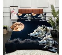 Gumntun Comforter Insert Super King Size 3D Wolf and Moon, Lightweight Down Alternative Duvet, Fluffy Microfibre Super King Quilt for Kids, Teens, and Adults 102"x 86" (260x220 cm)_B15204