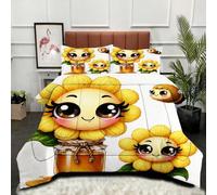 Gumntun Comforter Insert Super King Size Animated Sunflower and Bee, Lightweight Down Alternative Duvet, Fluffy Microfibre Super King Quilt for Kids, Teens, and Adults 102"x 86" (260x220 cm)_B14580